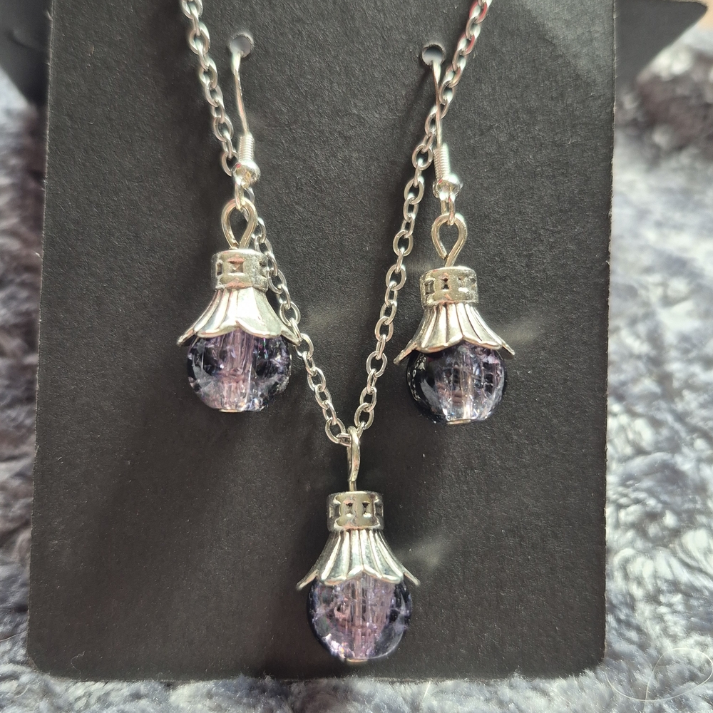 Handmade Elegant Purple and Pink Drop BJewelry Set
